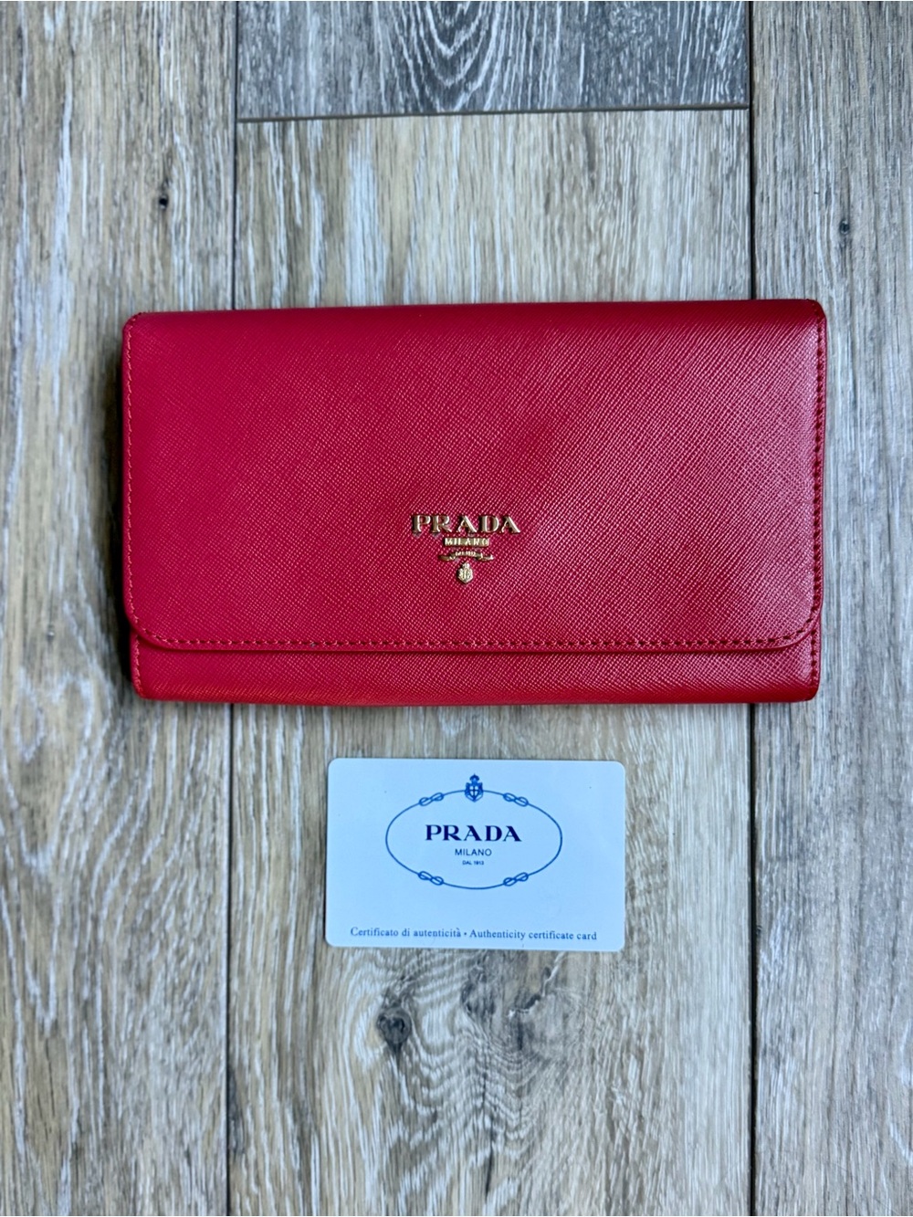 Prada Saffiano Leather Wallet in Fiery Red — FREE SHIPPING
